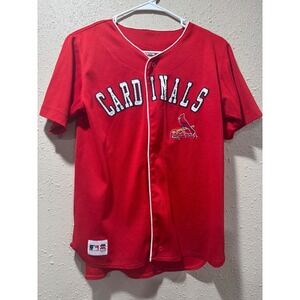 MightyMac St Louis Cardinals MLB Baseball Jersey Red Mesh Kids Large Button